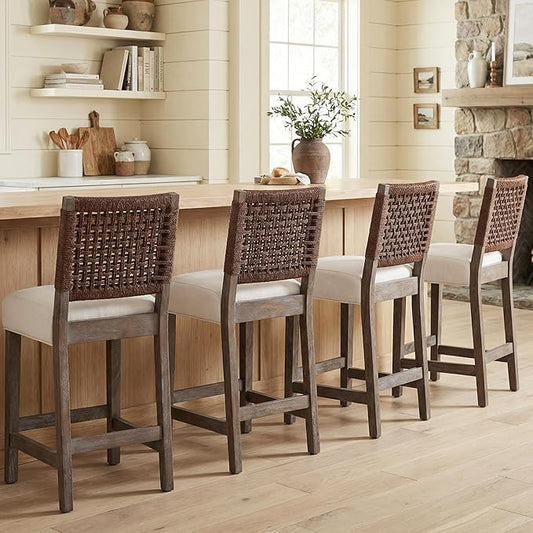 27" Woven Rope Counter Stools Set of 4 by DMFurniture
