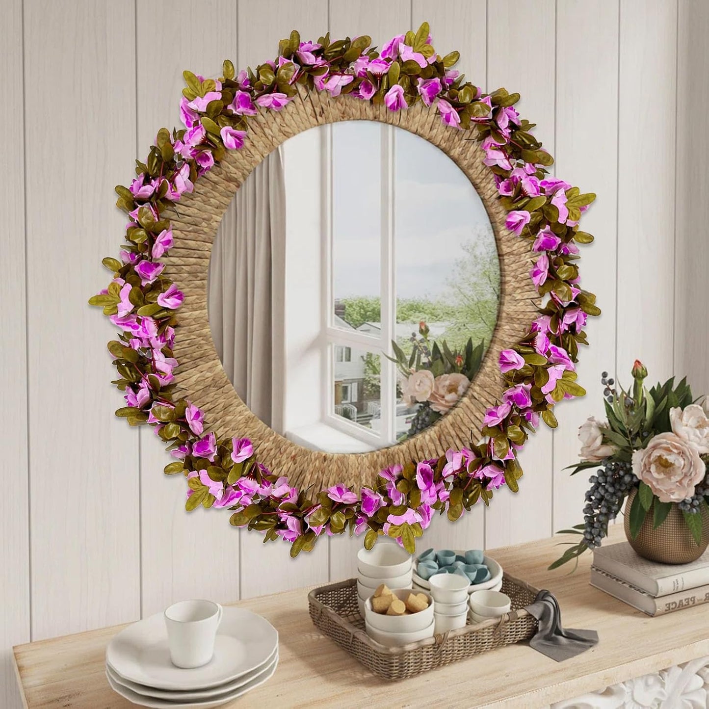 8Pcs 63Ft Light Purple Rose Garland, Fake Rose Hanging Flowers, Artificial Flower Vine, Hanging Floral Vine Garland for Wedding, Birthday Party, Wall Arch, Halloween, Christmas Garden Backdrop Decor