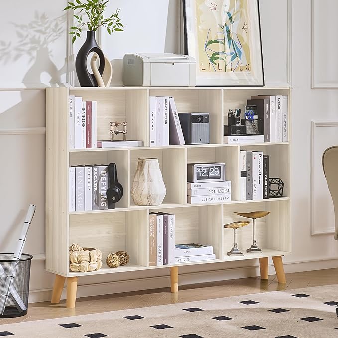 LEYAOYAO 10 Cube Bookshelf, 3 Tier Vintage 55" Wide Bookcase by LEYAOYAO-Findtheshiningpointofyourideallife%EF%BC%81