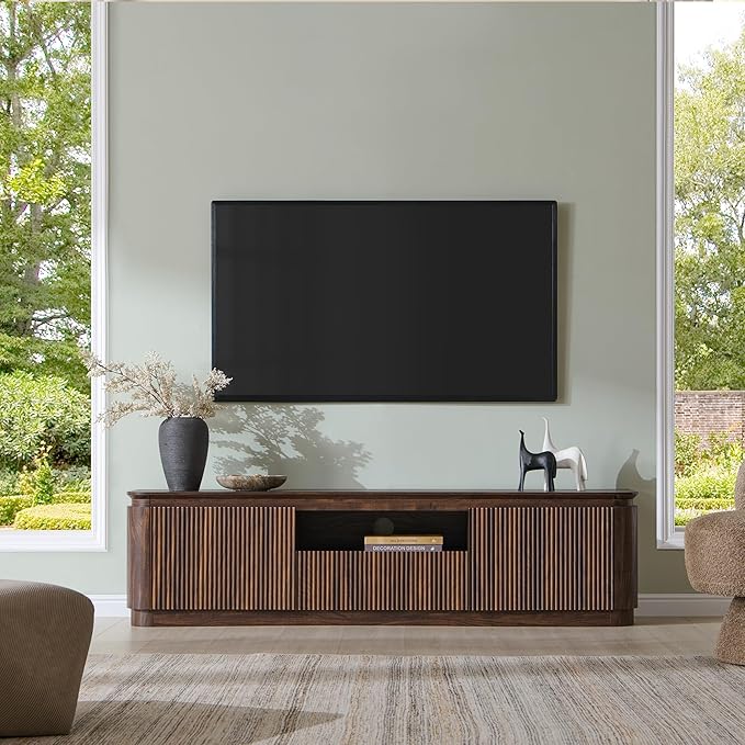 70" Fluted TV Stand for TVs Up to 80", Mid Century Modern Entertainment Center - Image 3