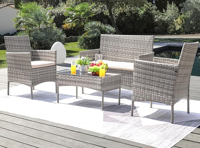 Greesum Patio Furniture 4 Pieces Conversation Sets Outdoor Wickerr Rattan - Image 2