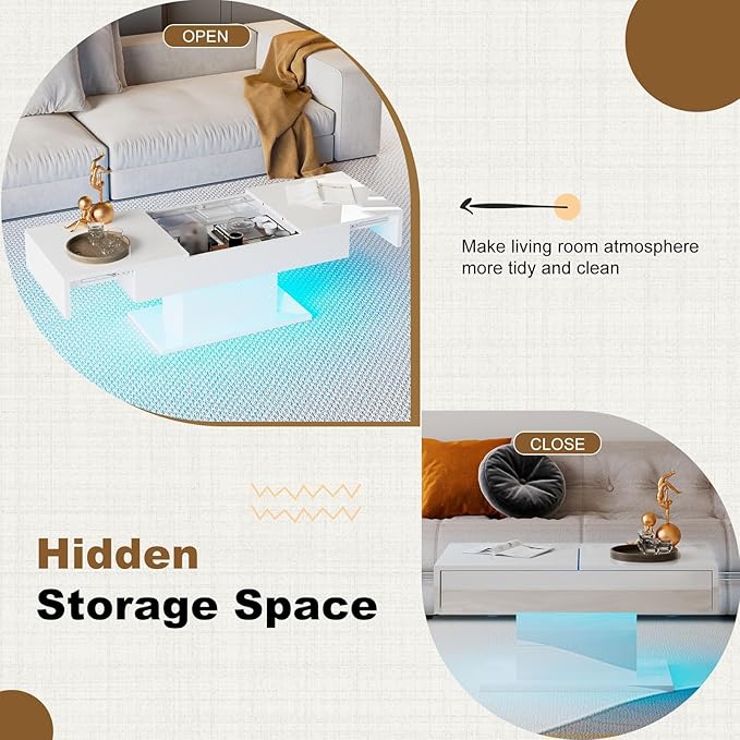 White Modern Coffee Table with Hidden Storage - Image 3