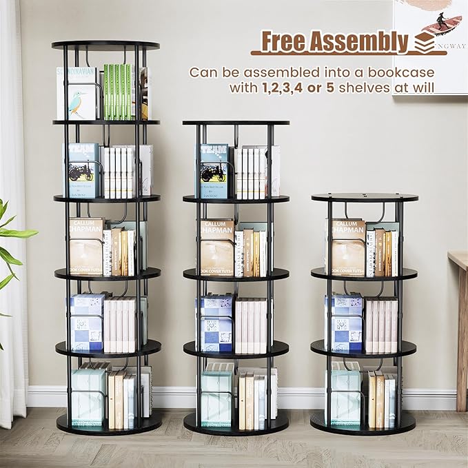 ALLSTAND Rotating Bookshelf, 3 Tier Round Revolving Bookcase - Image 5