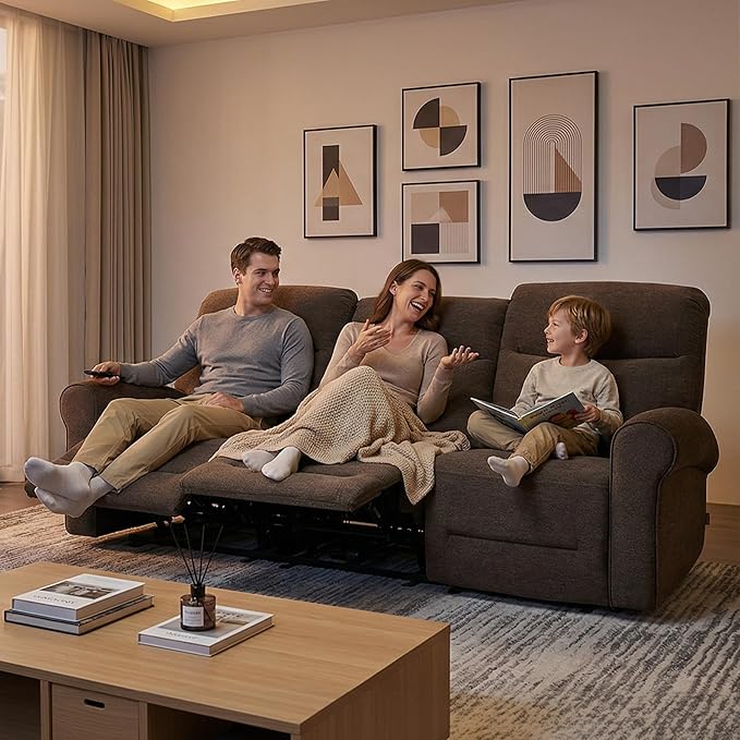MCombo 87.8" Wall Hugger Power Reclining Sofa, 3-Seat Triple Recliner Couch - Image 2