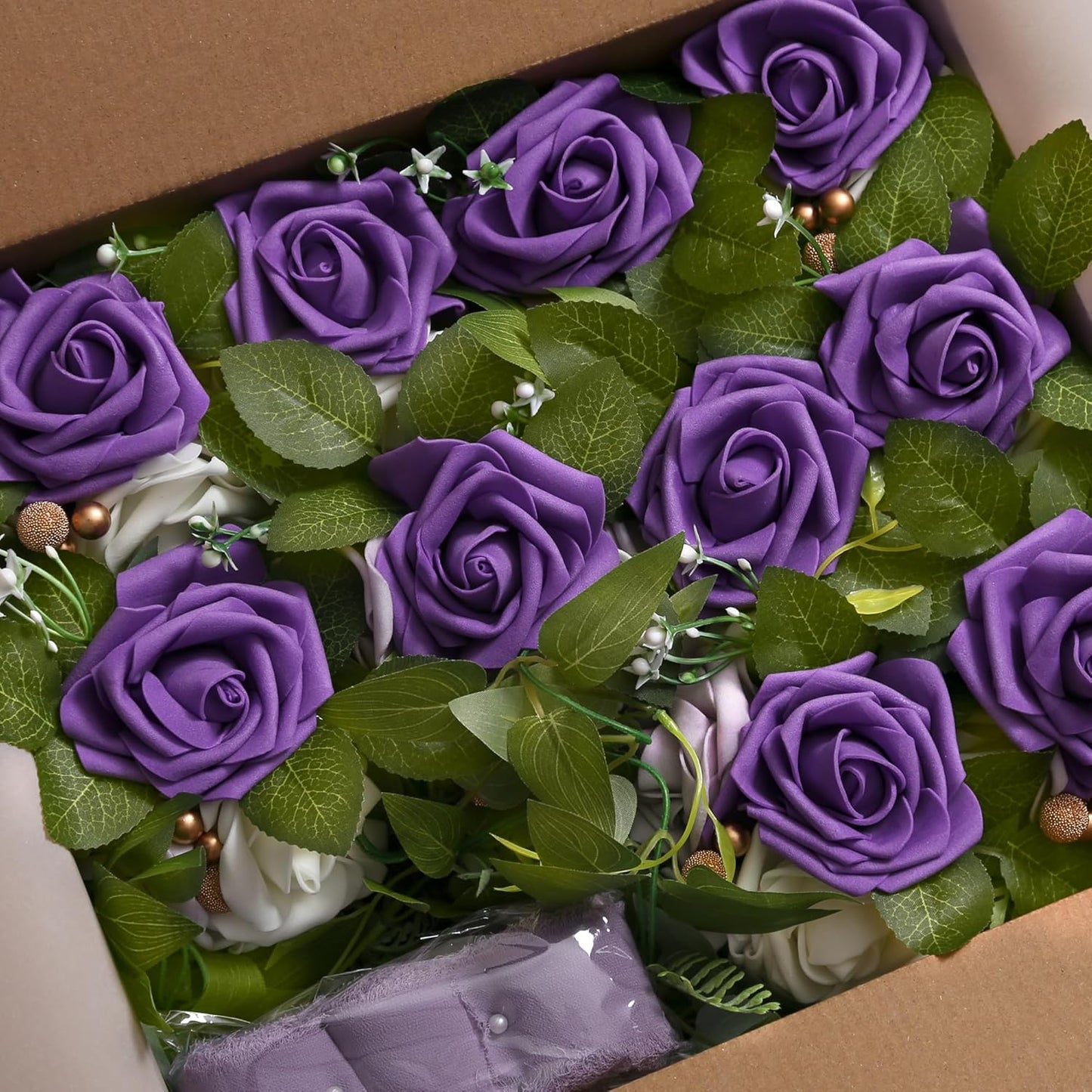 DORIS HOME Wedding Chair Decorations Purple Pew Flowers Set of 10 for Wedding Ceremony Party Aisle Decor with Artificial Flowers Eucalyptus and Ribbons