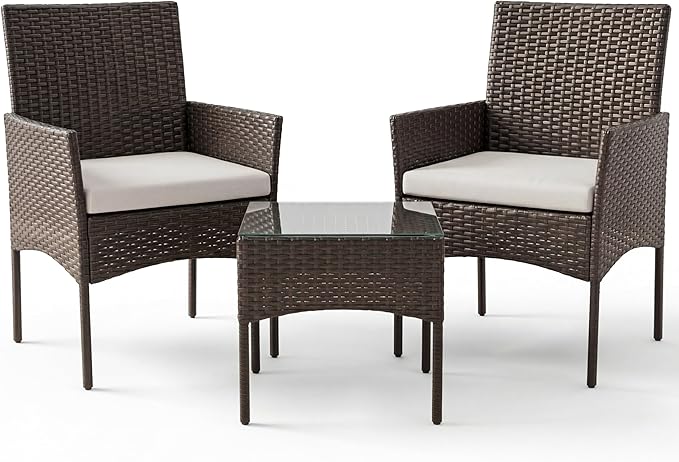 Sweetcrispy 3 Piece Patio Furniture Set, All-Weather Outdoor Wicker Bistro Set by Sweetcrispy