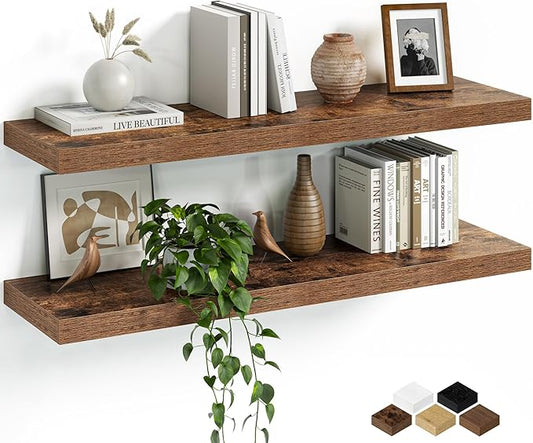 Fun Memories Floating Shelves for Wall, 32 Inch Set of 2 Rustic Wood Wall by FunMemories