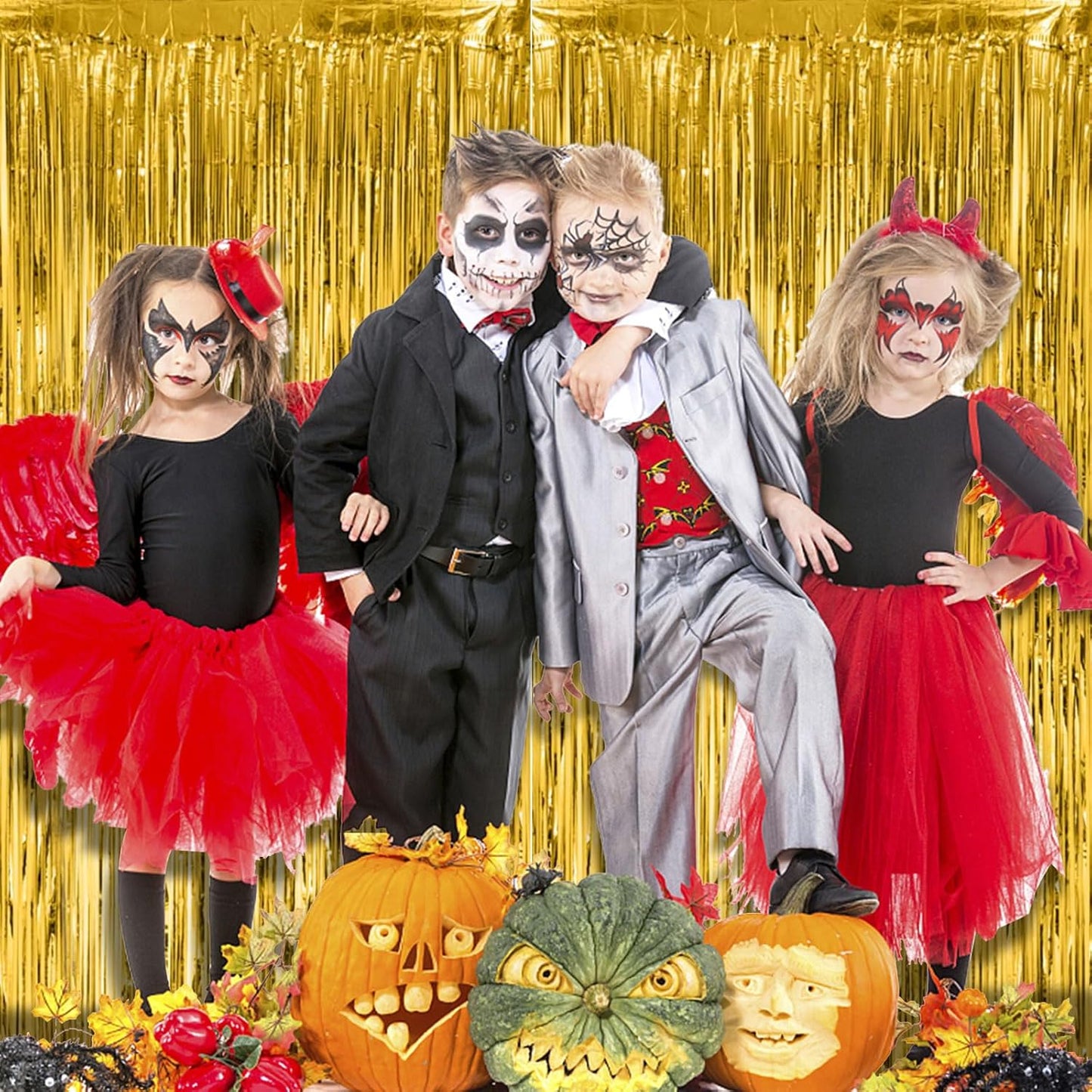 2 Pack Gold Fringe Curtain Backdrop Tinsel Streamers Birthday Party Decorations Christmas Photo Booth Backdrop New Year Halloween Graduation Baby Shower Theme Party Decorations