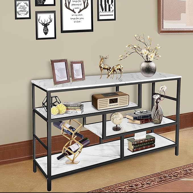 AT-VALY Console Table with Storage Shelves, Sofa Table Entryway Table with Faux - Image 5