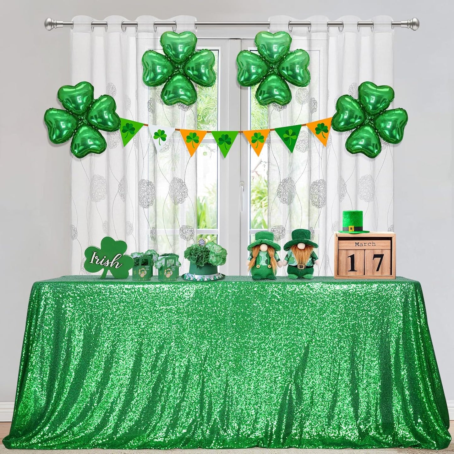 SquarePie Sequin Tablecloth 50 x 72 Inch Green Sparkly Table Cloth for Christmas Party Decoration