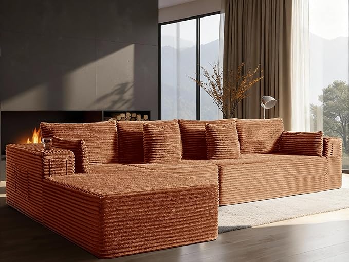 138" Cloud Sectional Couch, Comfort L Shaped Boneless Couch by VYUXWO
