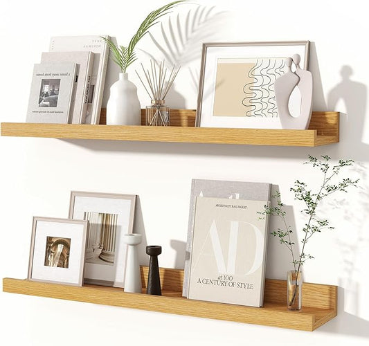 Fun Memories Picture Ledge Shelves Set of 2, 24 Inch Rustic Wall Mounted by FunMemories