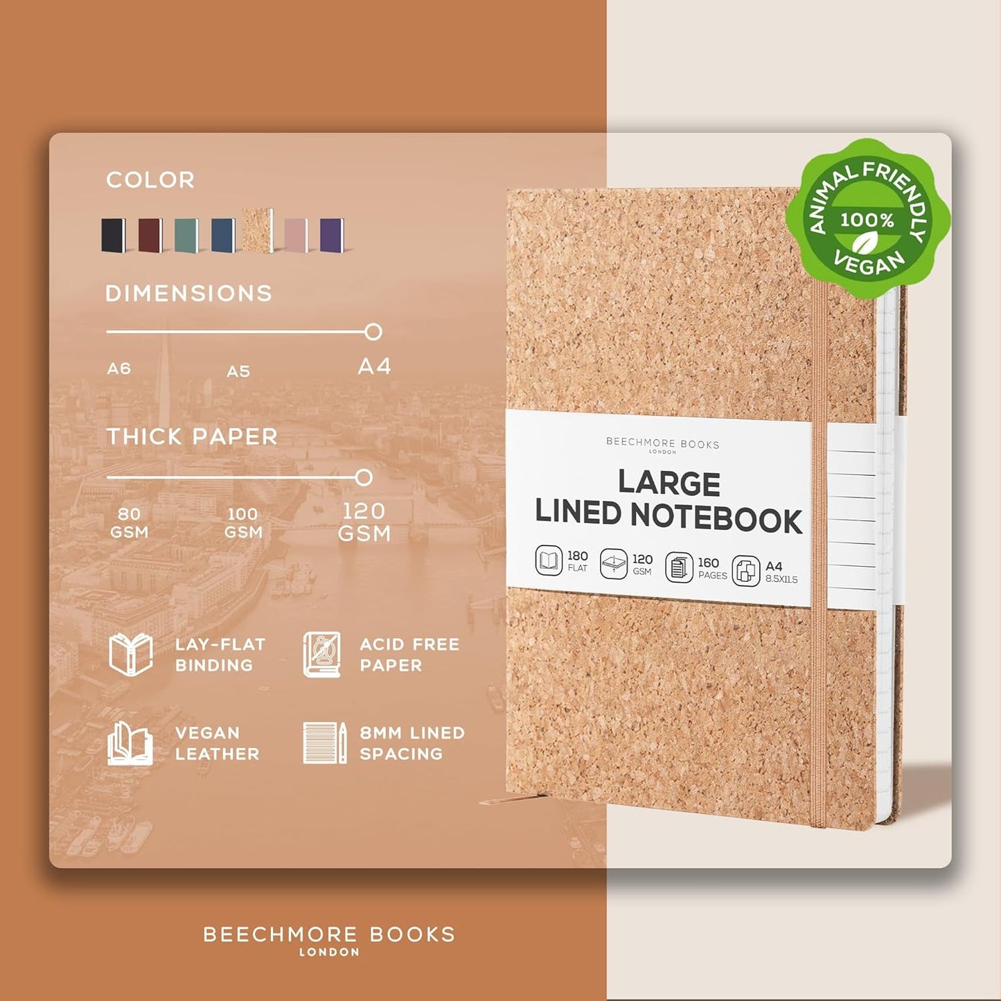 BEECHMORE BOOKS Lined Journal Notebook, 8.5 x 11.5 inch, A4 160 Lined Pages, Hardcover Leather Journals for Women, Men, Writing and Notebooks for Work - 120 GSM Thick Paper, Gifts Box Included