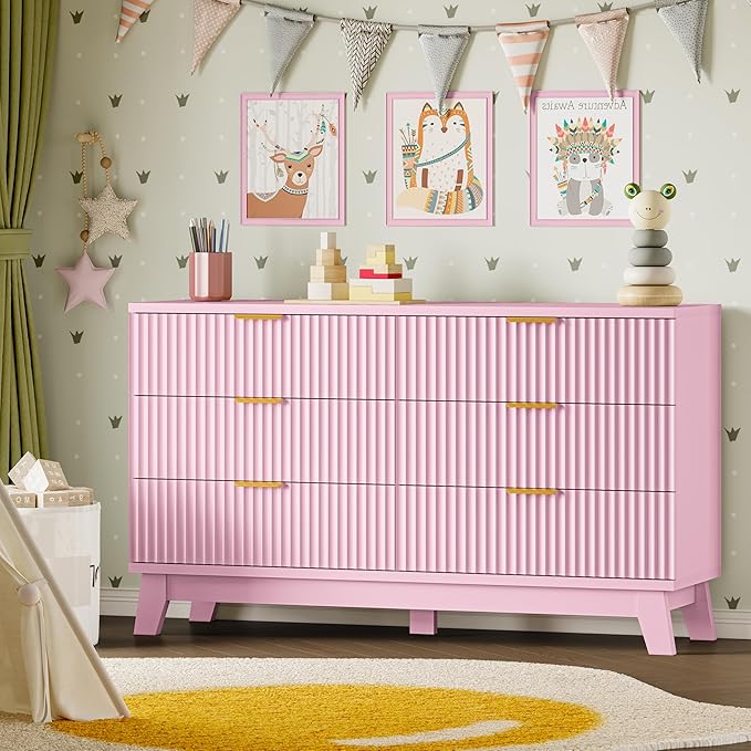 BORNOON Fluted 6 Drawer Dresser, 47.2" Wide Modern Boho Chest of Drawers - Image 6