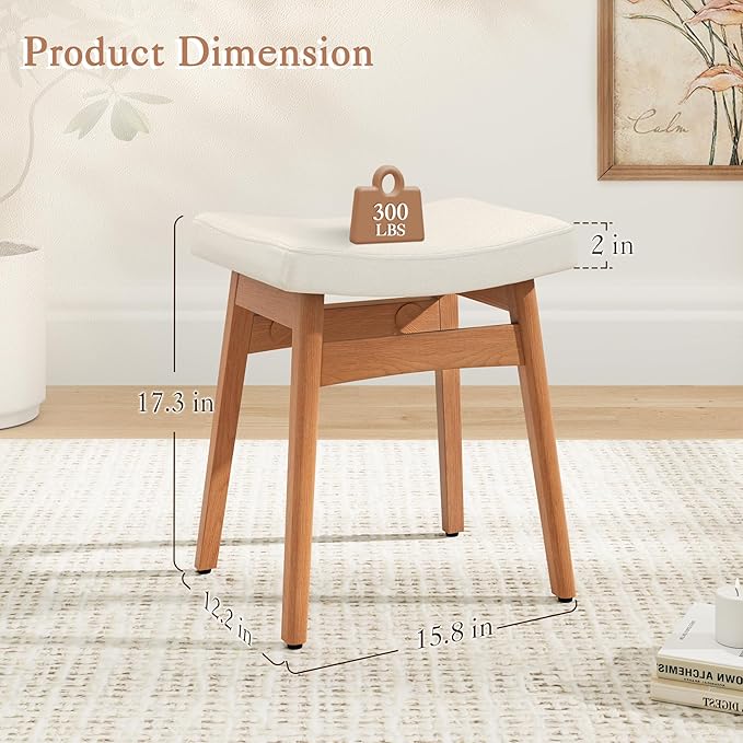 LUE BONA Solid Wood Vanity Bench Stool, 17.3" H Ergonomic Saddle Stool - Image 2