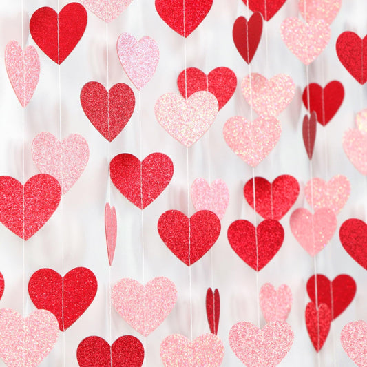 Red Pink Party-Decorations Heart Garland - 52ft Streamers Paper Banner,Proposal Anniversary Romantic Birthday Baby Shower Rustic Wedding Hanging Ornaments Decor Hugfond