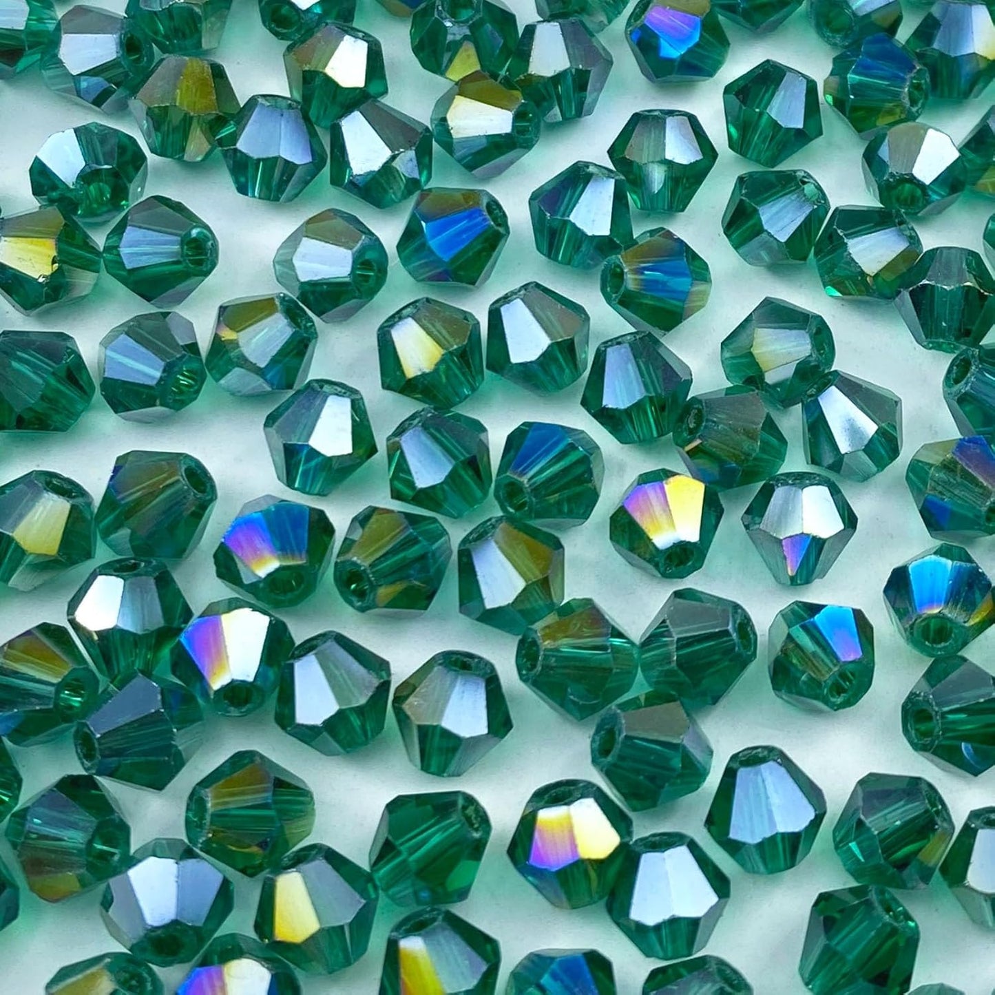 250pcs 6mm Bicone Crystal Glass Beads Loose Spacer Beads Faceted Craft Beads for Jewelry Making DIY Necklace Bracelet Earring Wind Chimes Suncatchers Ornamen(Peacock Green AB)