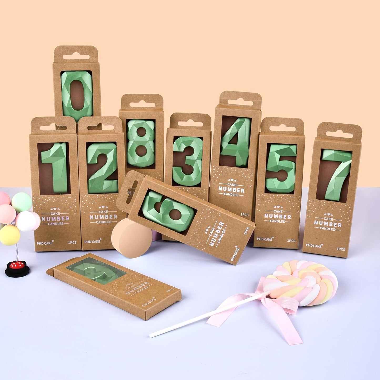 PHD CAKE 2.76 Inch Crystal Green 3 Number Cake Candle, Numeral Birthday Candles, Green Number Candles, Party Celebration