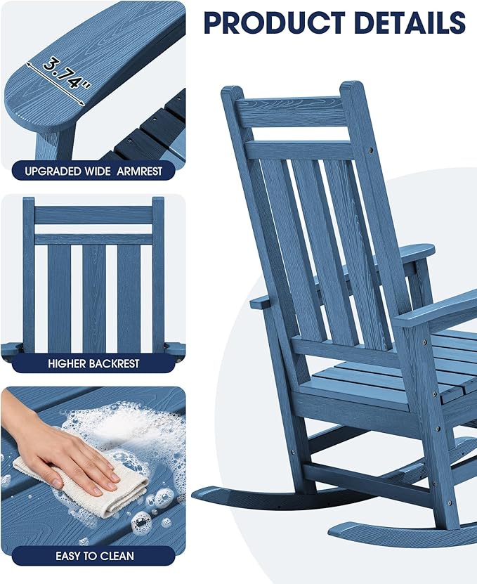 KINGYES Oversized Outdoor Rocking Chair Set of 6, All-Weather Patio Rocking - Image 6
