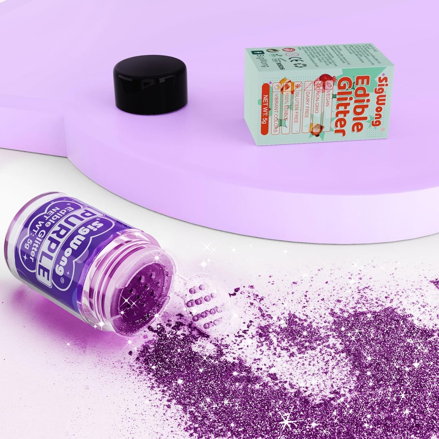 Purple Edible Glitter - 5g Food Grade Cake Decorating Shimmering Glitter, Edible Sprinkle Luster Dust for Drinks, Chocolates, Fondant, Strawberries, Cupcakes, Candy, Cookie - Vegan