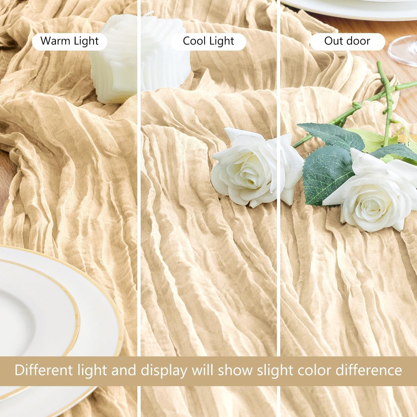 Asee'm Cheesecloth Table Runner 120 Inches Long Sand Boho Gauze Cheese Cloth Runner 10FT Rustic Sheer Fall Table Runners for Thanksgiving Wedding Party Baby Shower Decoration