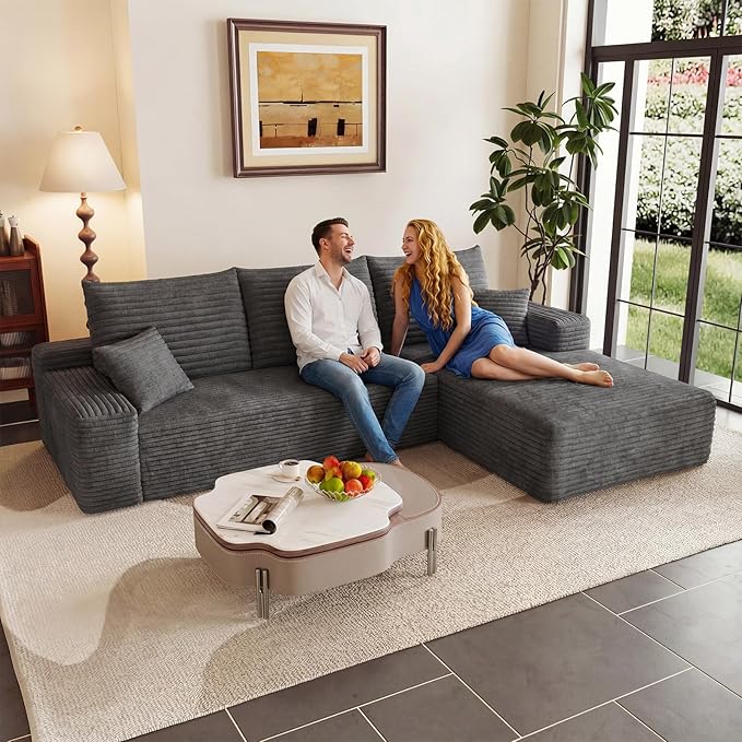 95" Cloud Sectional Couch with L-Shape Chaise, Modular Comfy Sofa Chaise Longue by ODUWA