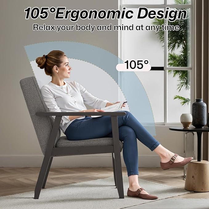 Modern Accent Chair with Arm Rest Set of 2, Upholstered Linen Fabric Leisure - Image 5