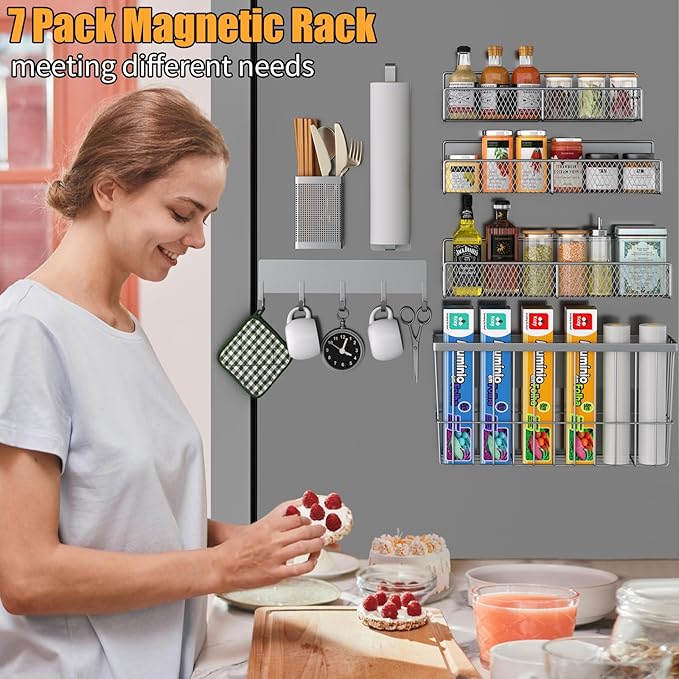 DTUQYX Magnetic Spice Rack for Refrigerator, 7 Pack Metal Magnetic Shelf - Image 6