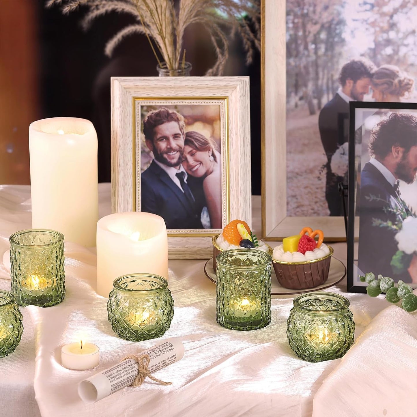 12pcs Assorted Green Votive Candle Holders, Tea Lights Candle Holder for Table Centerpiece, Green Candle Holders for Wedding, Bridal Shower and Tea Party Decorations