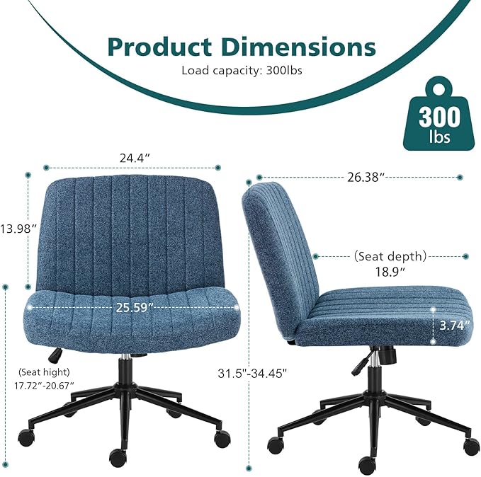OLIXIS Criss Cross Chair with Wheels Wide Cross Legged Office Desk Vanity Chair - Image 2