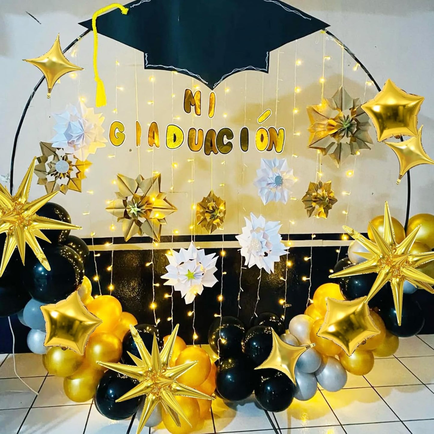 Gold Star Balloons, 22in Large Star Balloons Foil 10in 4-Pointed & Gold Pentagram Balloon for Graduation New Year Retirement Wedding Anniversary Birthday Party Decorations