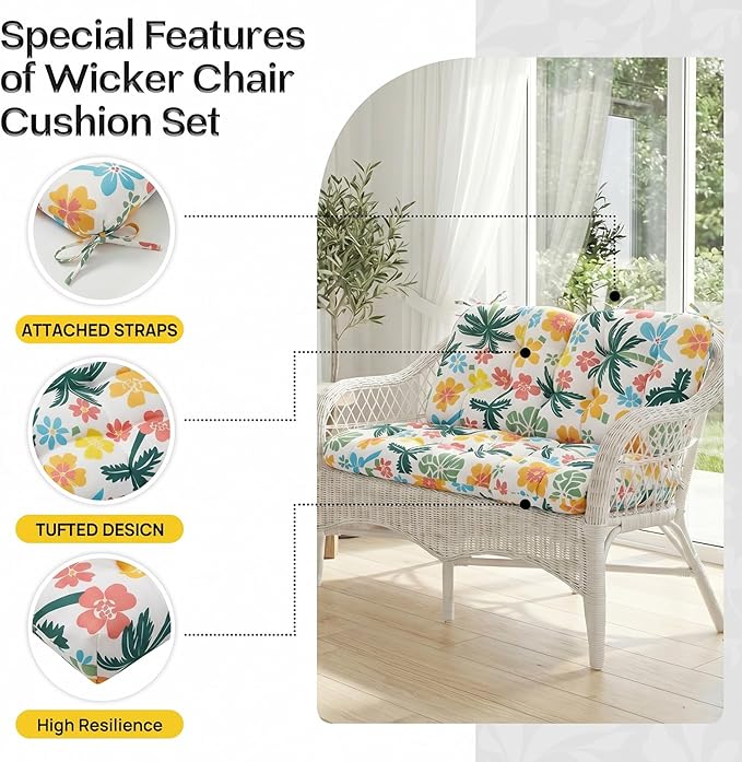 1 MIDDLE ONE Wicker Chair Cushions 3 Pieces Set - Image 5