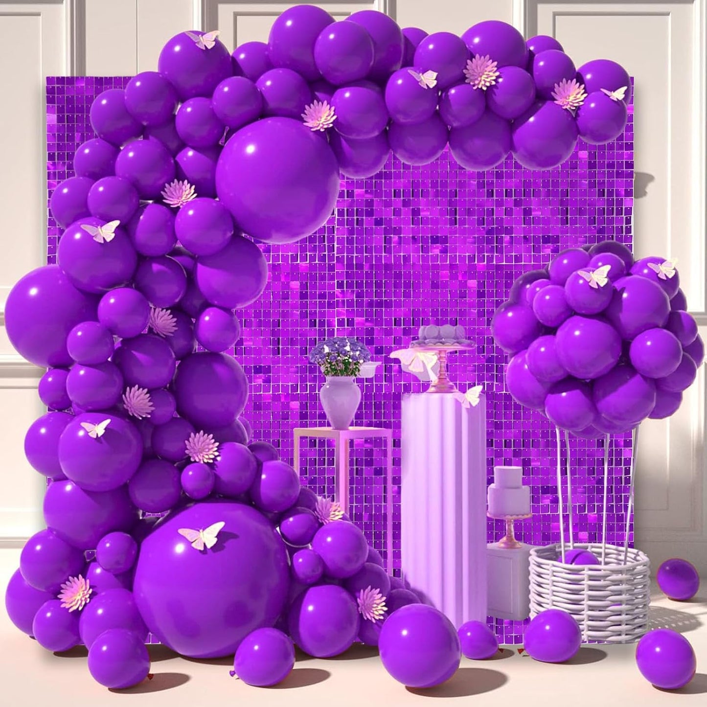 12PCS Purple Shimmer Wall Backdrop, Square Sequin Photo Backdrops Panel, Glitter Wall Background for Birthdays, Weddings, Halloween, Engagements, Disco Bachelorette Party Decoration (3FTx4FT)