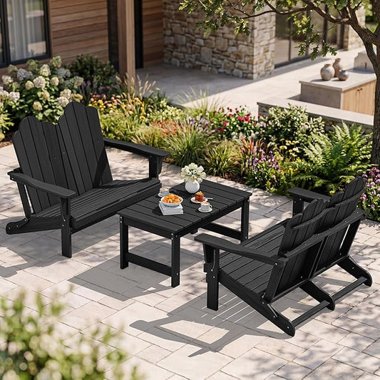 SERWALL 3 Pieces Patio Adirondack Bench Set, 2 Folding Adirondack Bench & 1 by SERWALL