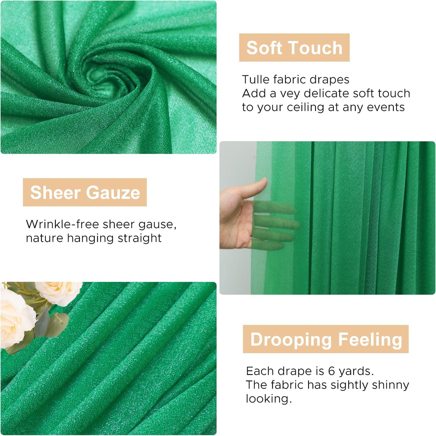 Wokceer Wedding Arch Draping Fabric 6 Panels 28.7" x 20FT Emerald Green Drapes Sheer Fabric Backdrop Arch Draping Fabric for Wedding Ceremony Birthday Party Bridal Shower Decoration