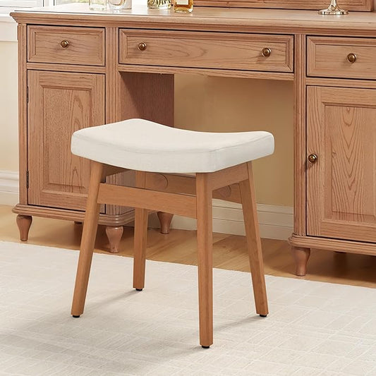 LUE BONA Solid Wood Vanity Bench Stool, 17.3" H Ergonomic Saddle Stool by LUEBONA