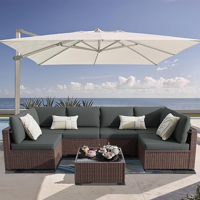KIGOTY 7-Piece Patio Furniture Set, All-Weather PE Rattan Outdoor Sectional Sofa - Image 2