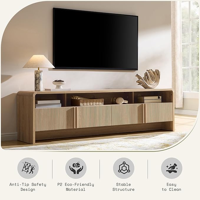 AMERLIFE Modern TV Stand for TVs up to 80", 70 inch Fluted TV Console - Image 8