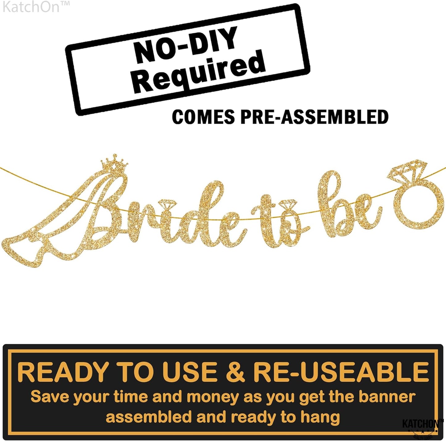 KatchOn, Glitter Bride to Be Banner Gold - 10 Feet, No DIY | Bridal Shower Banner for Bridal Shower Decorations | Gold Bachelorette Party Decorations | Bride to Be Decorations
