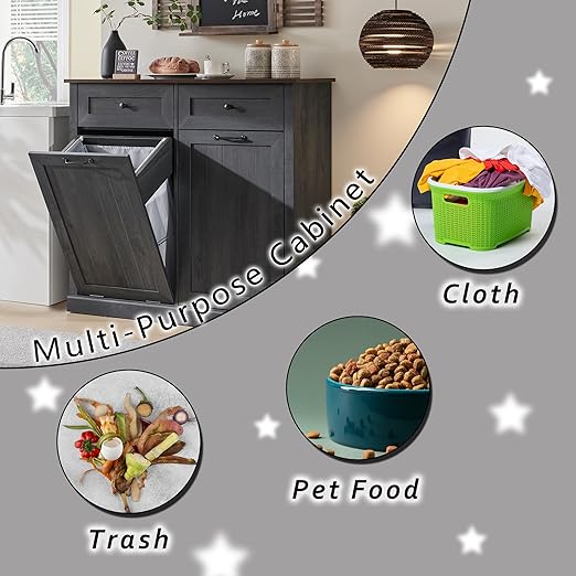 IFGET Double Tilt Out Trash Cabinet, 20 Gallon Farmhouse Laundry Hamper Cabinet - Image 4