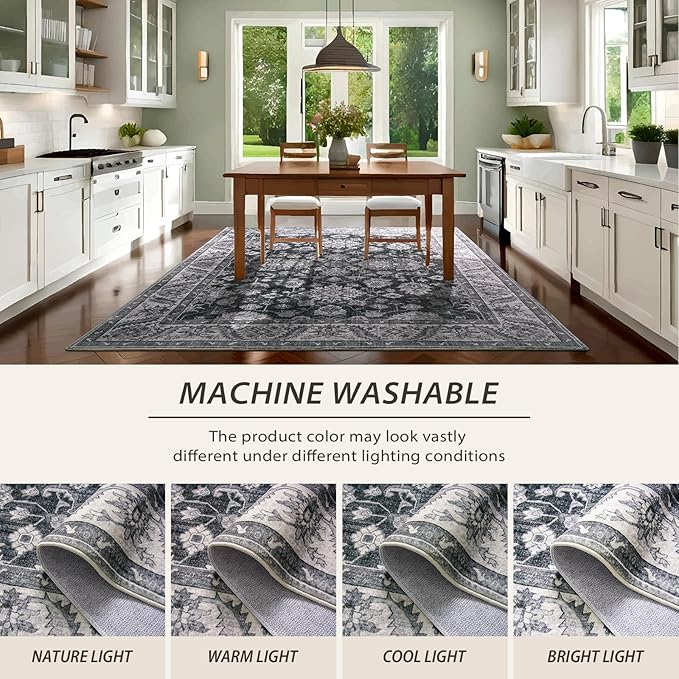 Area Rug for Living Room, 8x10 Area Rugs Washable, Retro Floral Non-Slip Carpet - Image 4