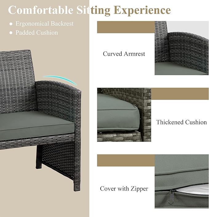 JAMFLY 4 Piece Outdoor Patio Furniture Set, Outdoor Wicker Rattan Chairs - Image 7