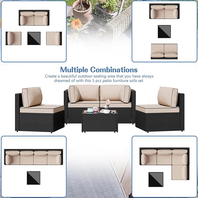 5 Piece Outdoor Patio Furniture Set, All Weather Conversation Set - Image 7