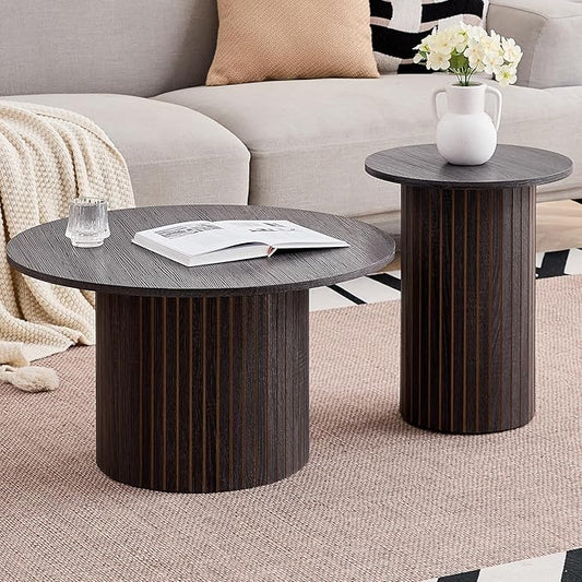 Round Nesting Coffee Table Set of 2 Mid Century Modern Wood Round Coffee Tables by Unknown