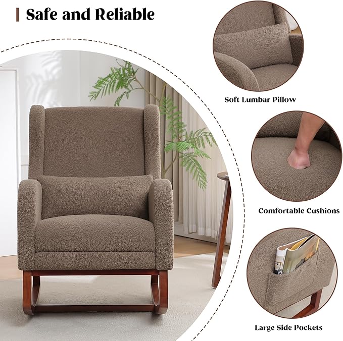 HCHAIRH Rocking Chair with Foot Rest, Teddy Wingback Nursery Rocking Chairs - Image 5