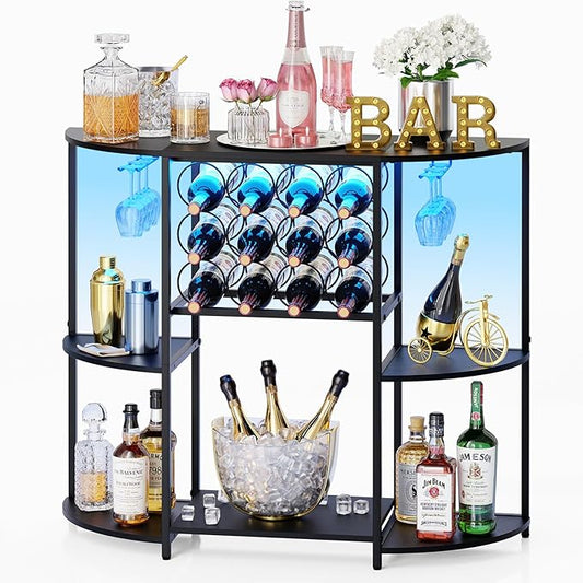 JKsmart Wine Bar Cabinet with LED Lights, Mini Wine Bar Cart with Storage and by JKsmart