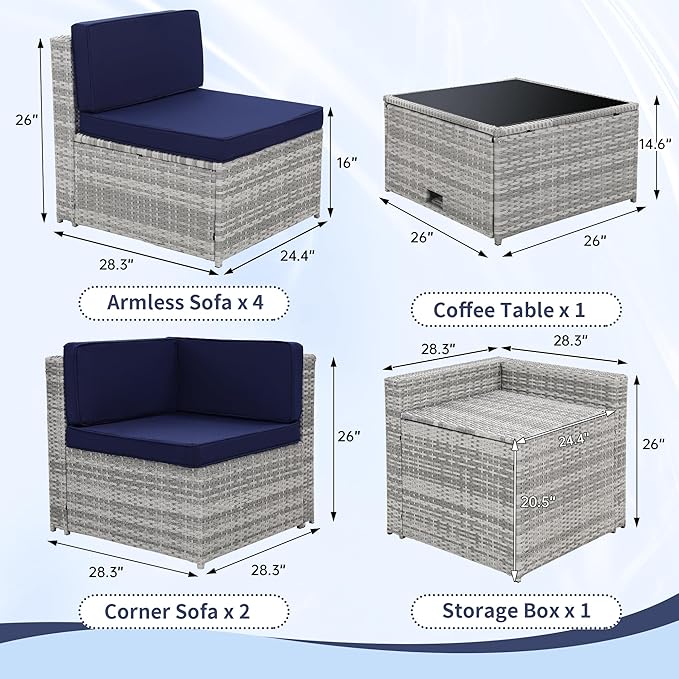 KROFEM 8-Piece Patio Furniture Set, Outdoor Wicker Rattan Sectional - Image 6
