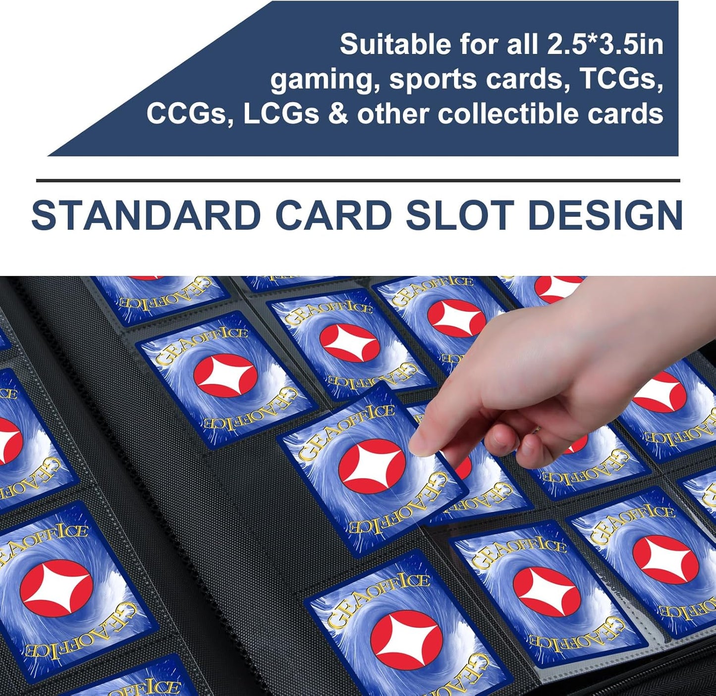 GEAoffice 16 Pockets Card Binder for 1000+ Cards, Premium Sturdy Card Holder Album, PU Cover Collection Binder for MTG, TCG, Game & Sports Cards, Navy Blue