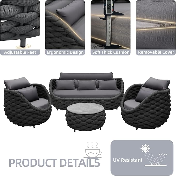 TWT 6-Piece Aluminum Patio Furniture Set, Modern Outdoor Conversation Set - Image 3