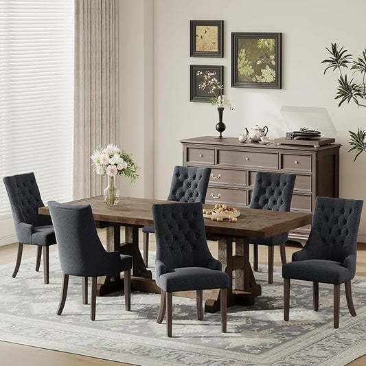 COLAMY Fabric Side Dining Chairs Set of 6, Wingback Upholstered Dining Room by COLAMYHOME